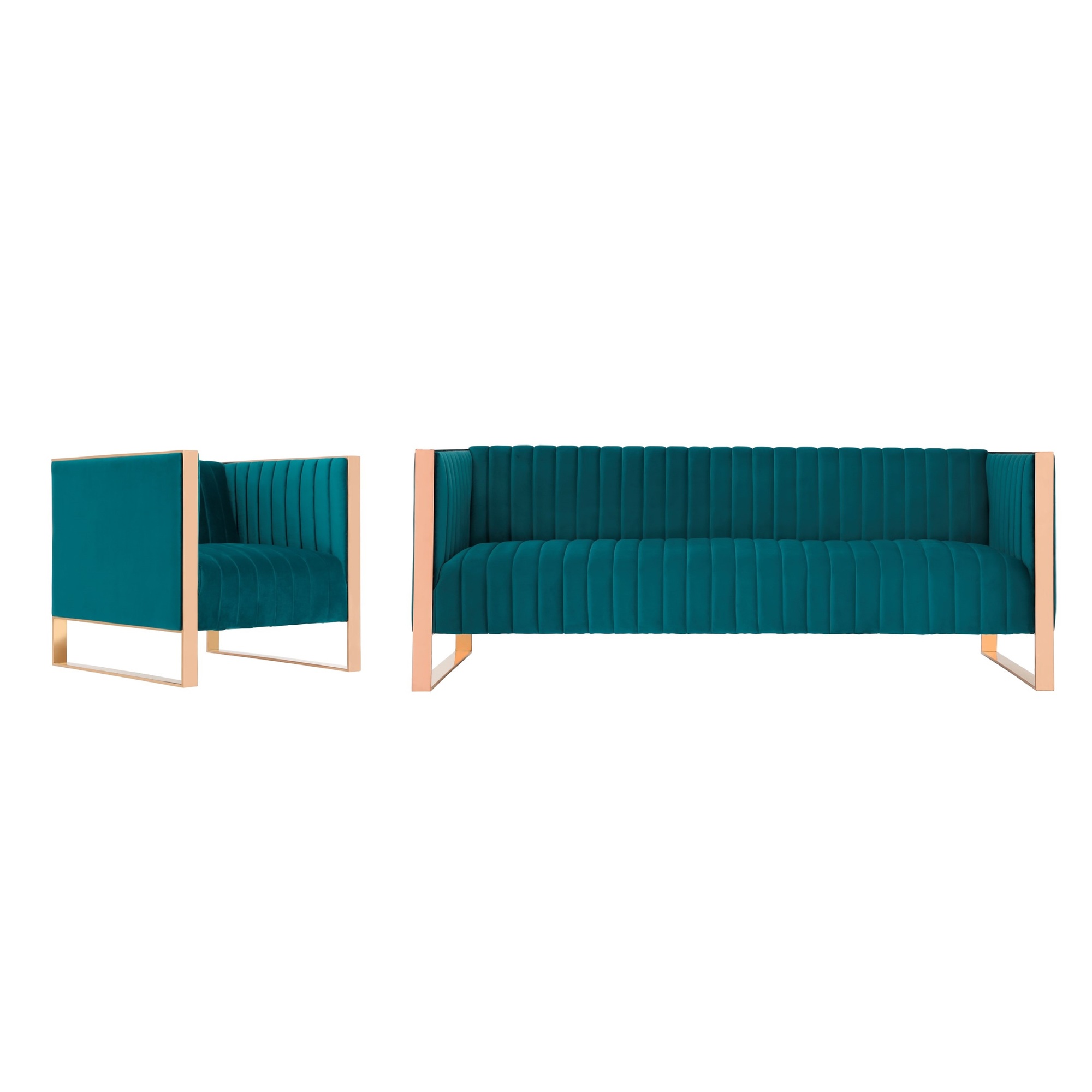 Manhattan Comfort, Trillium 2-Piece Teal and Gold Sofa Armchair Set, Primary Color Teal, Included (qty.) 2 Model# 2-SS559